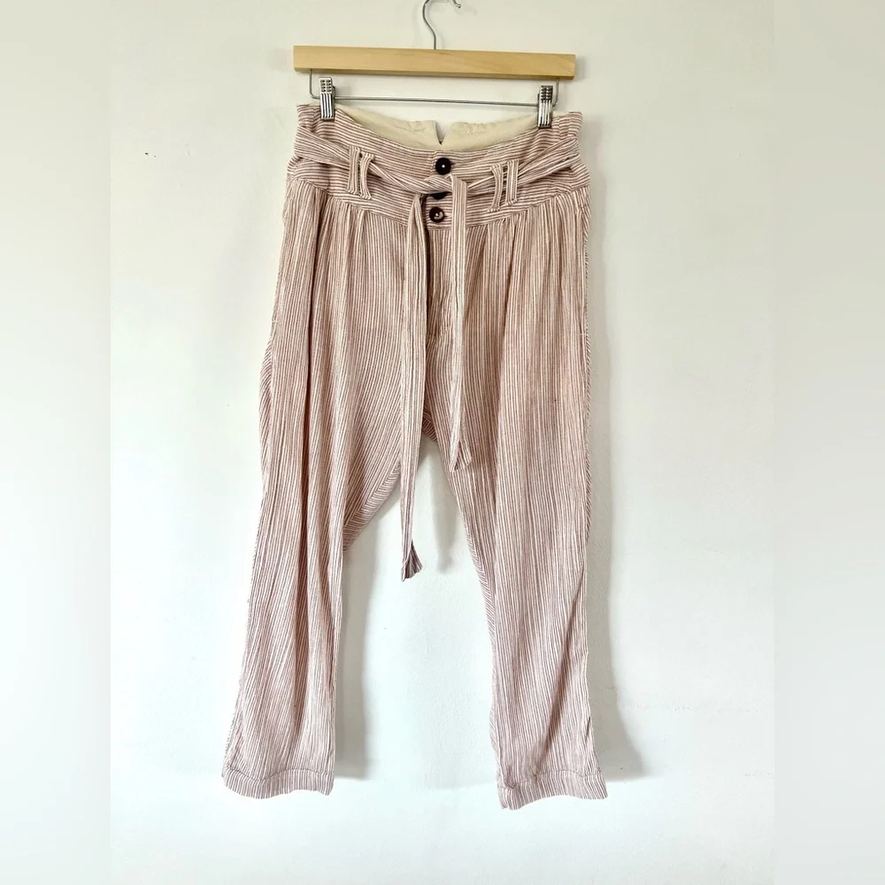 Free People Rumors Yarn Dye Harem Pants In Natural Slouchy‎ Cotton Size 6